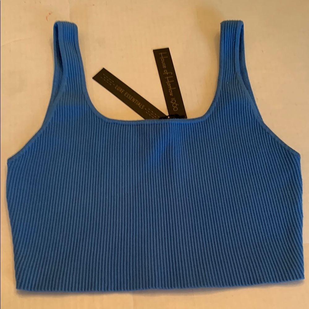 NWT House of Harlow 1960 Blue Ribbed Crop Top size Large